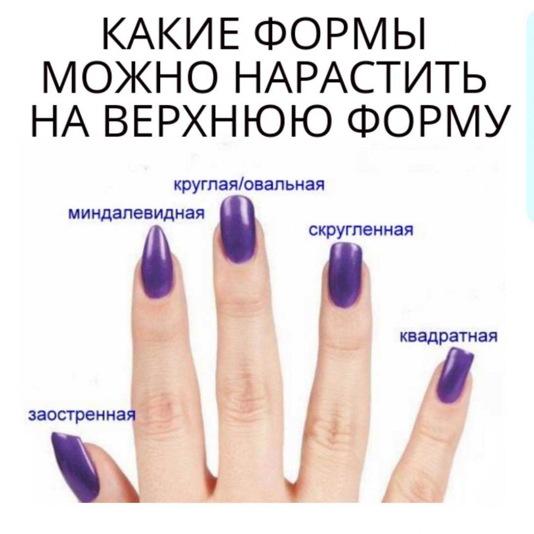 Формы ногтей для маникюра: квадратная, миндальная, овальная, острая