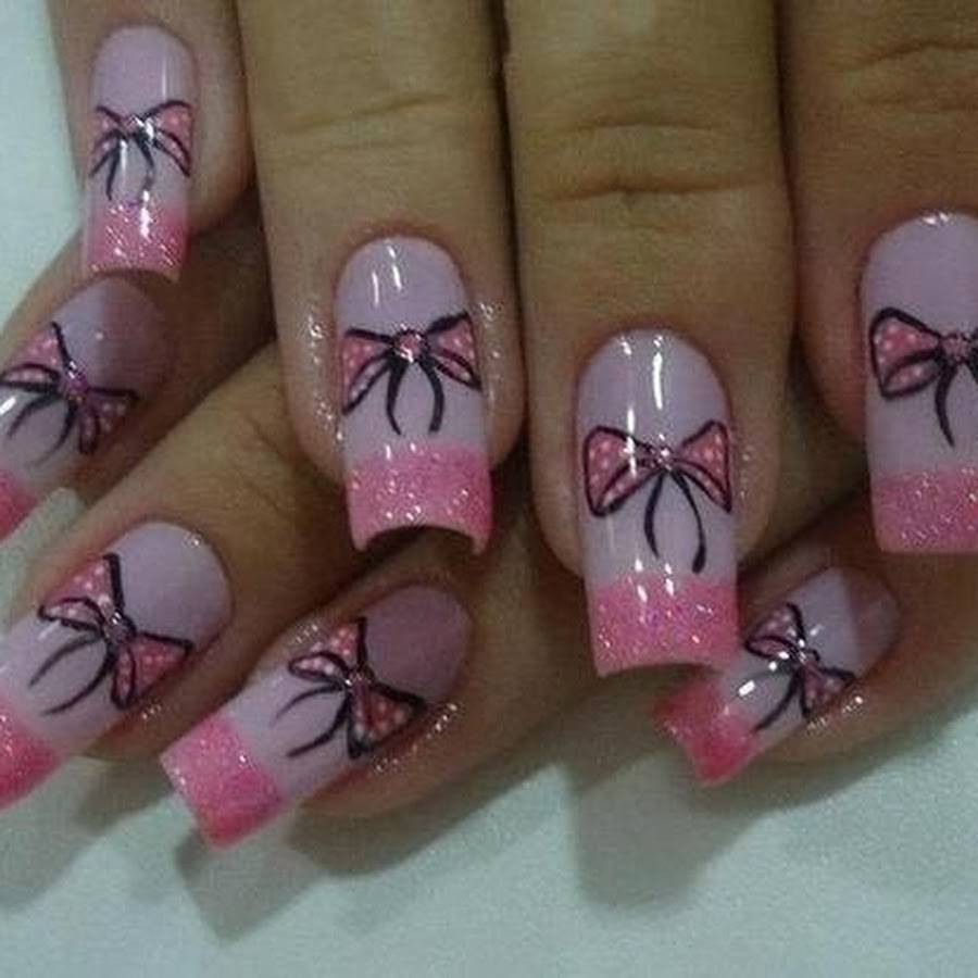 Как сделать нежный маникюр с бантиками на коротких и длинных ногтях пошагово